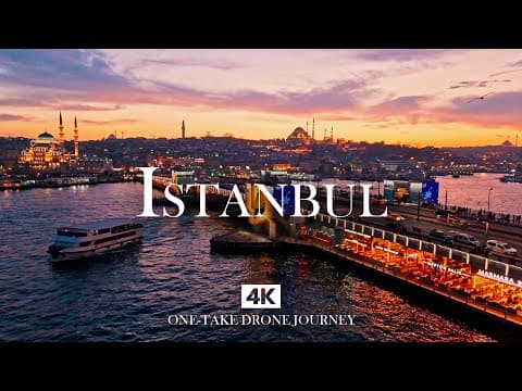 ISTANBUL in 4K – Sunset Over Galata Bridge & Mosques | Relaxing Piano, Kanun & Ud Drone Music