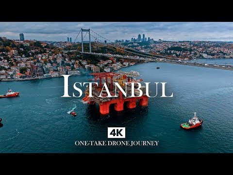 ISTANBUL in 4K – Bosphorus Bridge with Red Ships & Skyline | Relaxing Piano, Kanun & Ud Drone Music